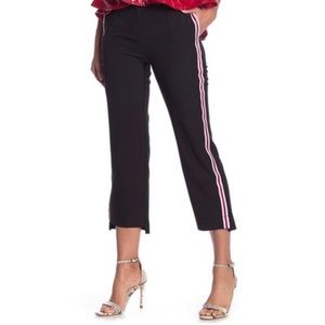 Bloomingdales GRACIA Tuxedo Stripe Side High Waist Black Cropped Pants Sz S NWT